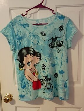 Ladies 2X' Light Blue Betty Boop Graphic Tee